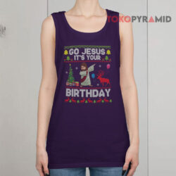 Dabbing With Tree Reindeer Snow Go Jesus It's Your Birthday Tank Top