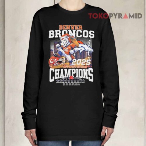 Denver Broncos 2025 Afc West Division Champions Mascot Skyline Long sleeved Denver Broncos 2025 Afc West Division Champions Mascot Skyline Long sleeved