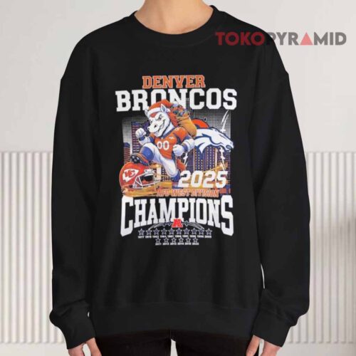 Denver Broncos 2025 Afc West Division Champions Mascot Skyline Sweatshirt Denver Broncos 2025 Afc West Division Champions Mascot Skyline Sweatshirt