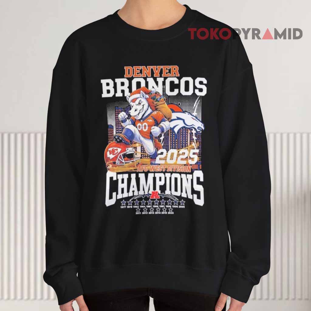 Denver Broncos 2025 Afc West Division Champions Mascot Skyline Sweatshirt Denver Broncos 2025 Afc West Division Champions Mascot Skyline Sweatshirt