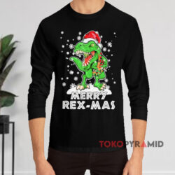 Dinosaur Merry Christmas Rex mas Black Long sleeved