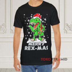 Dinosaur Merry Christmas Rex mas Black T shirt