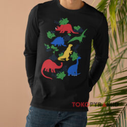 Dinosaurs In Nature Illustration Shirt 4 Dinosaurs In Nature Illustration Black Long sleeved
