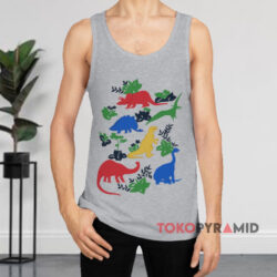 Dinosaurs In Nature Illustration Shirt 2 Dinosaurs In Nature Illustration Grey Tank Top
