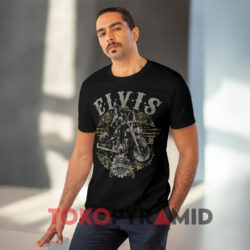 Elvis On Motorcycle Made In America Black T shirt