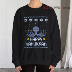 Happy Hanukkah Octopus Orah Ugly Christmas Black Sweatshirt