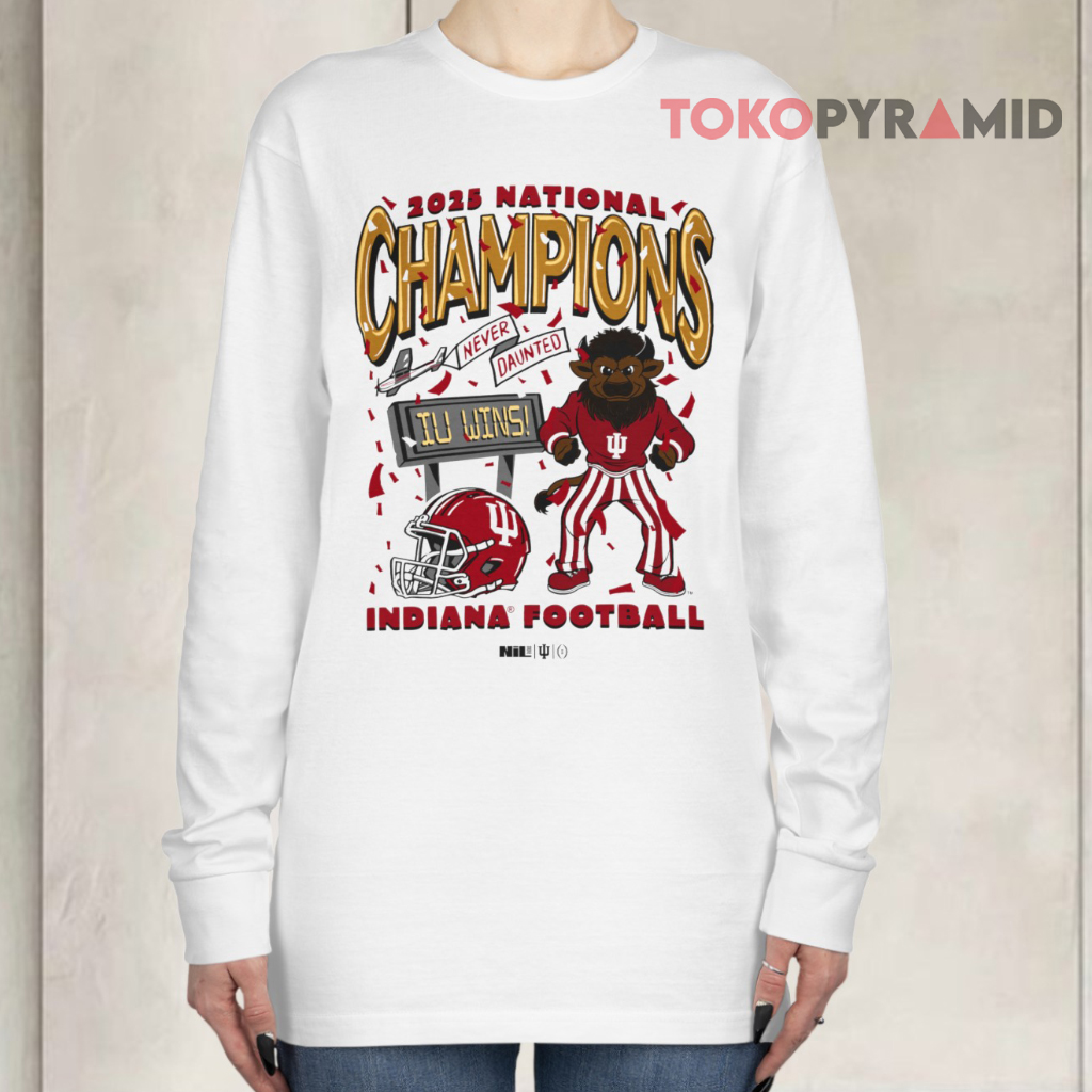 Indiana Hoosiers 2025 National Champions Never Daunted Iu Wins Mascot Long sleeved Indiana Hoosiers 2025 National Champions Never Daunted Iu Wins Mascot Long sleeved