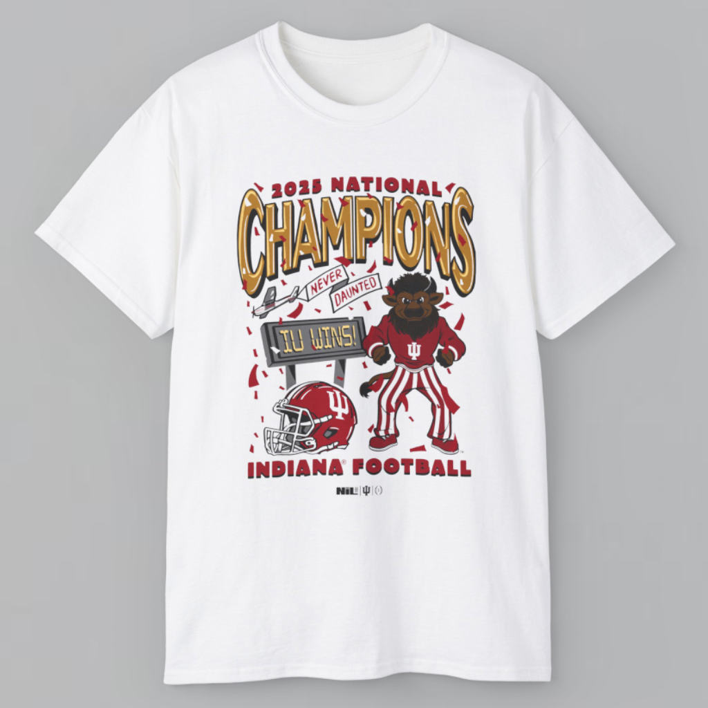 Indiana Hoosiers 2025 National Champions Never Daunted Iu Wins Mascot T shirt Indiana Hoosiers 2025 National Champions Never Daunted Iu Wins Mascot T shirt