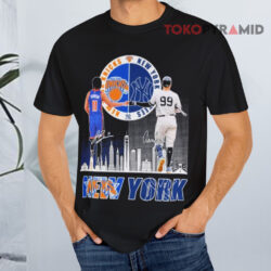 Jalen Brunson X Aaron Judge New York Knicks New York Yankees Signatures Black T shirt