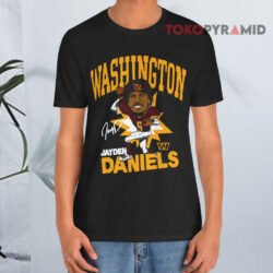 Jayden Daniels Burgundy Washington Commanders Caricature Player Signature Black T shirt