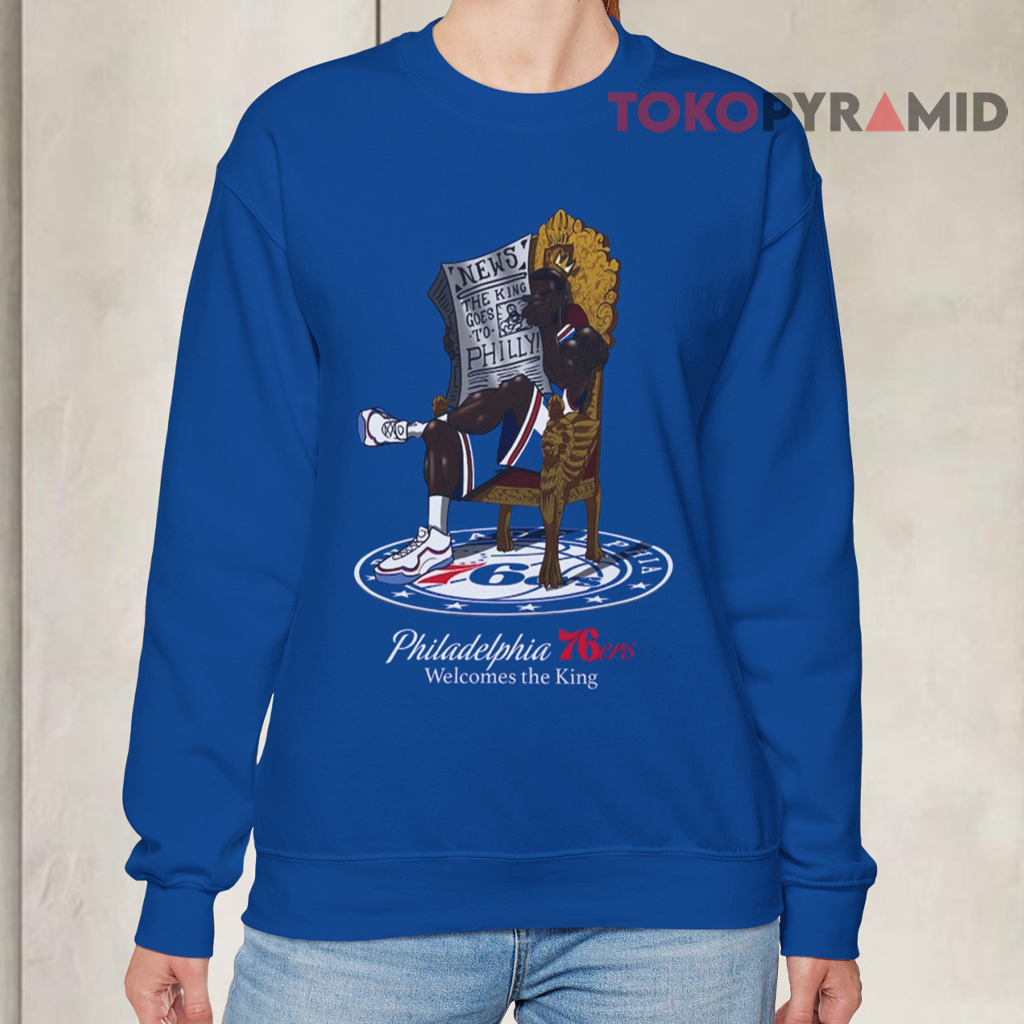 LeBron James Philadelphia 76ers Royal Caricature Sweatshirt Blue LeBron James Philadelphia 76ers Royal Caricature Sweatshirt Blue