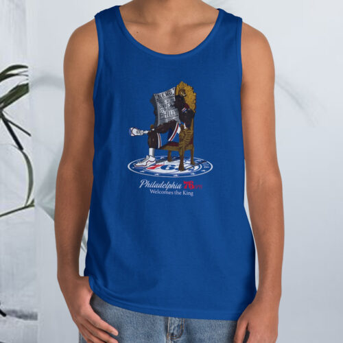 LeBron James Philadelphia 76ers Royal Caricature Tank Top LeBron James Philadelphia 76ers Royal Caricature Tank Top