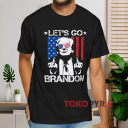 Let's Go Brandon Trump Middle Finger Flag Shirt Black T shirt