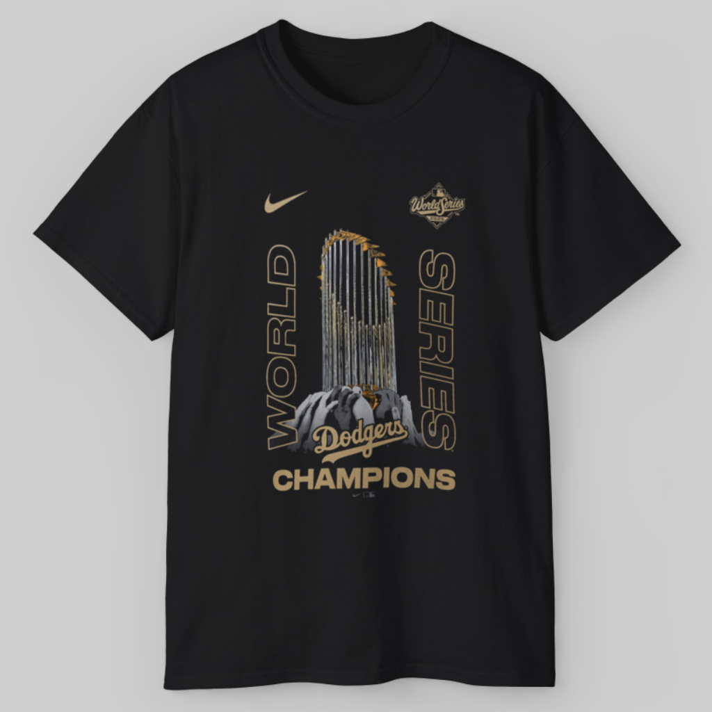 Los Angeles Dodgers 2025 World Series Champions Raise The Trophy T shirt Los Angeles Dodgers 2025 World Series Champions Raise The Trophy T shirt