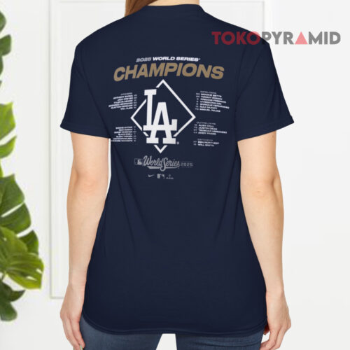 Los Angeles Dodgers Nike 2025 World Series Champions Roster T shirt Back