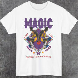 Magic Johnson T-shirt 1987 1988 LA Lakers Back To Back World Champions
