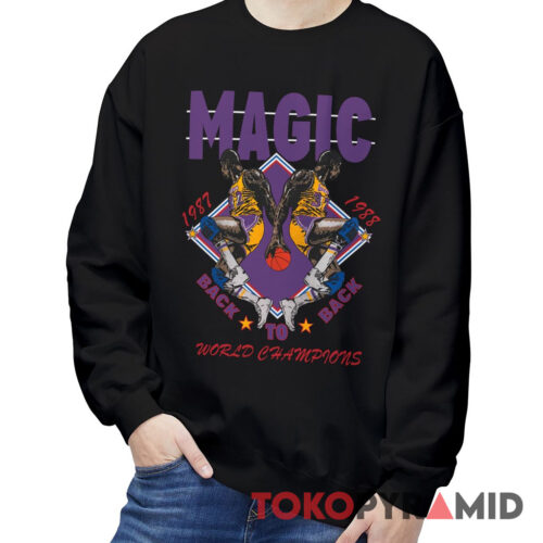 Magic Johnson T shirt 1987 1988 LA Lakers Back To Back World Champions Sweatshirt