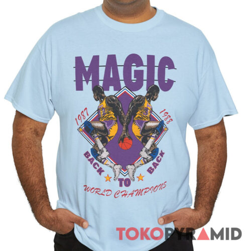 Magic Johnson T shirt 1987 1988 LA Lakers Back To Back World Champions T Shirt
