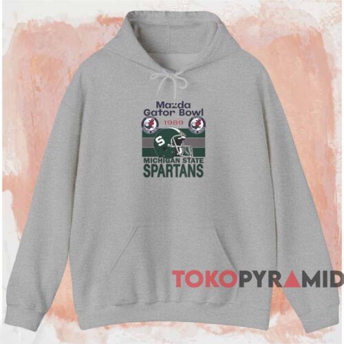 Mazda Gator Bowl 1989 Michigan State Spartans Shirt Grey Hoodieq