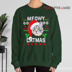Meowy Catmas Ugly Christmas Green Sweatshirt