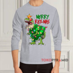 Merry Rex-Mas Dinosaur Christmas Sweatshirt 3 Merry Rex mas Dinosaur Christmas Grey Long sleeved