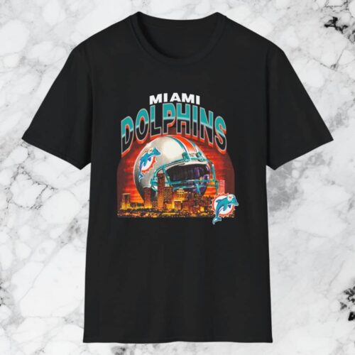 Miami Dolphins Helmet Skyline Shirt Black T shirt