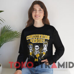 Michigan 2023 Caricatures Shirt Conquering Heroes Shirt 2 Michigan 2023 Caricatures Shirt Conquering Heroes Shirt Black Sweatshirt