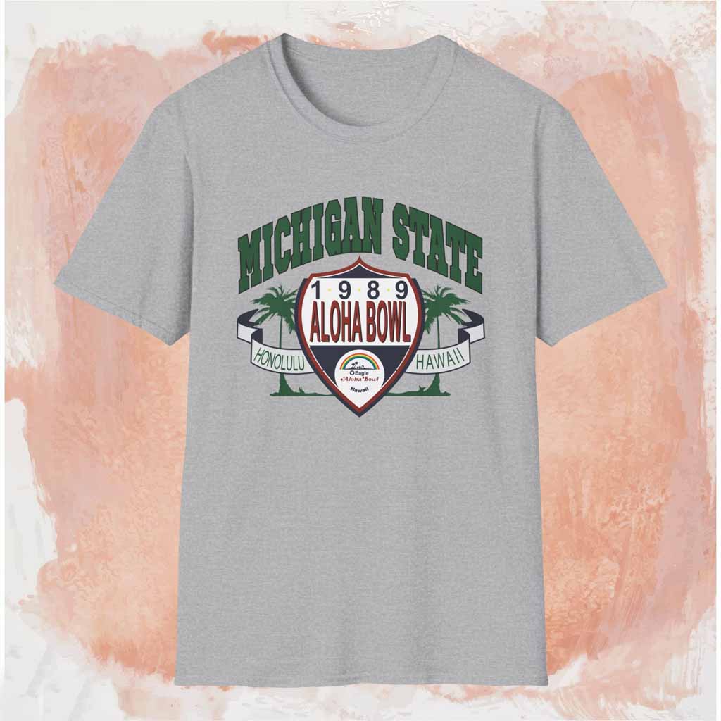 Michigan State University 1989 Aloha Bowl Shirt Grey T shirt Michigan State University 1989 Aloha Bowl Shirt Grey T shirt
