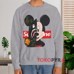 Mickey Mouse Bape Supreme T-shirt 4 Mickey Mouse Bape Supreme T shirt Grey Sweatshirt