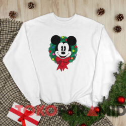 Mickey Mouse Festive Holiday Christmas Wreath T shirt White Sweatshirt