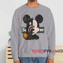 Mickey Mouse Supreme Bape T-shirt 4 Mickey Mouse Supreme Bape T shirt Grey Sweatshirt