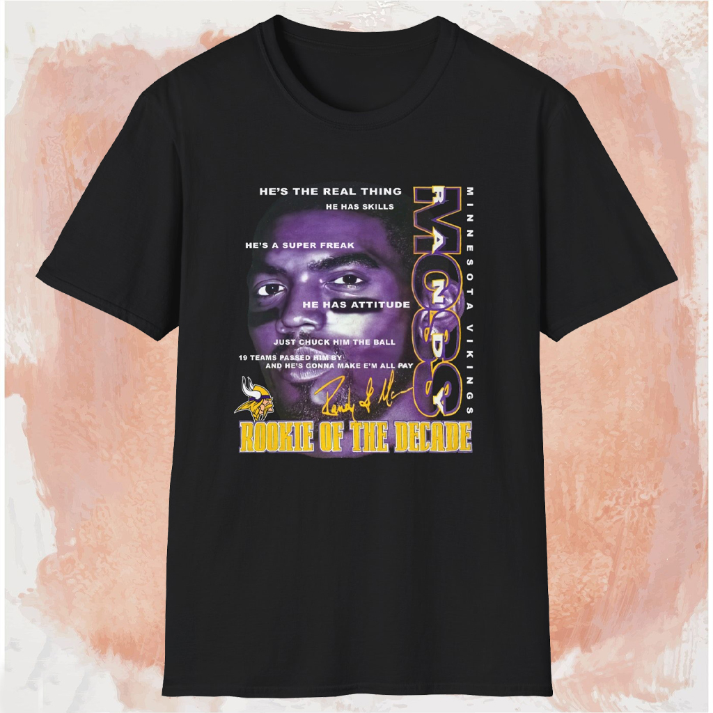 Minnesota Vikings Randy Moss Rookie Of The Decade Shirt Black T shirt Minnesota Vikings Randy Moss Rookie Of The Decade Shirt Black T shirt