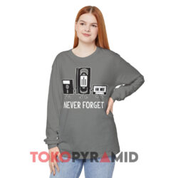 Never Forget Floppy Disk Vhs Tape Cassette Grey Long sleeved