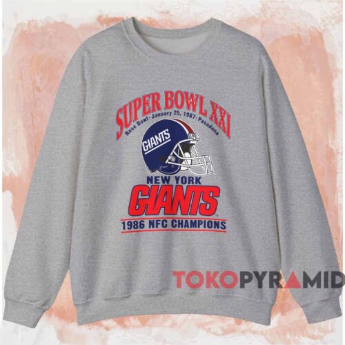 New York Giants Super Bowl Xxi 1986 Nfc Champions Shirt Grey Sweatshirt
