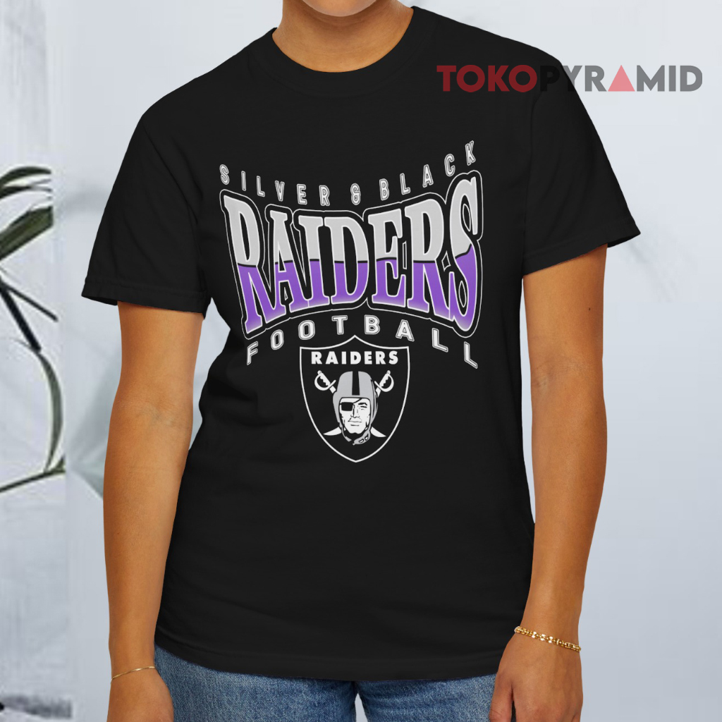 Nfl Raiders Silver & Black Football Black T shirt Nfl Raiders Silver & Black Football Black T shirt