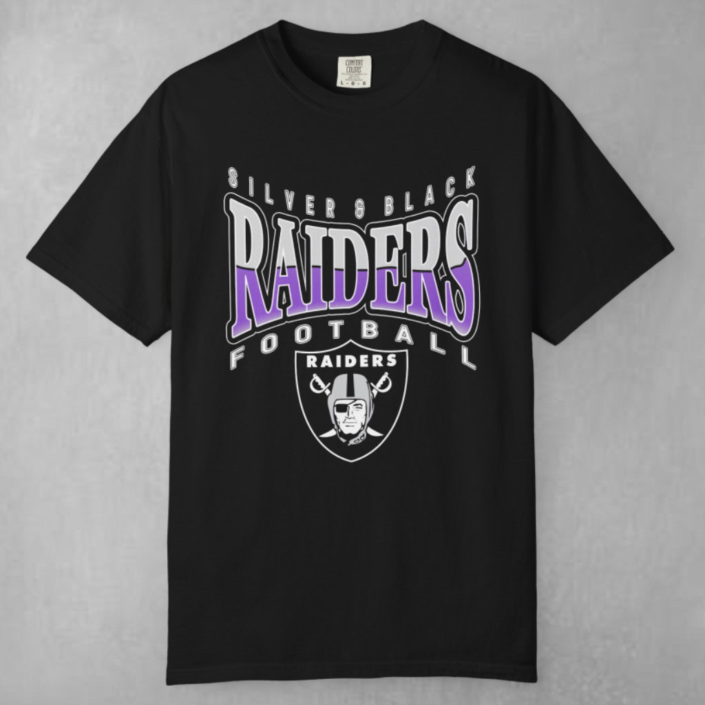 Nfl Raiders Silver & Black Football T shirt Nfl Raiders Silver & Black Football T shirt