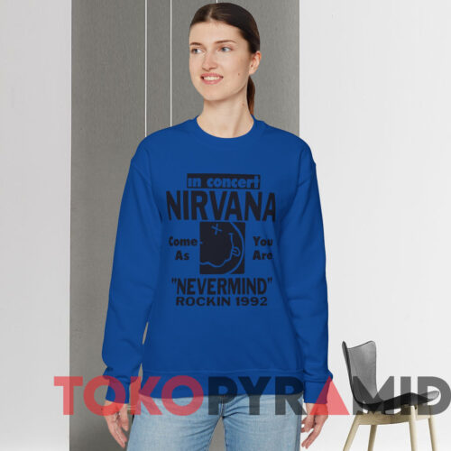Nirvana In Concert Nevermind Rockin 1992 T shirt Blue Sweatshirt Nirvana In Concert Nevermind Rockin 1992 T shirt Blue Sweatshirt