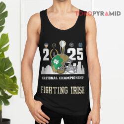 Notre Dame Fighting Irish 2025 National Championship Skyline Helmet Logo Football Shirt 2 Notre Dame Fighting Irish 2025 National Championship Skyline Helmet Logo Football Tank Top
