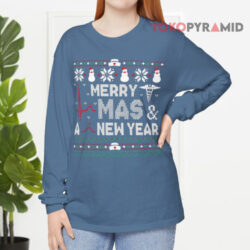 Nurse Merry Xmas and New Year Ugly Christmas Sweatshirt 4 Nurse Merry Xmas And New Year Ugly Christmas Long sleeved