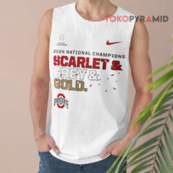 Ohio State Buckeyes 2024 National Champions Scarlet & Grey & Gold Shirt 2 Ohio State Buckeyes 2024 National Champions Scarlet & Grey & Gold Tank Top
