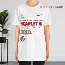 Ohio State Buckeyes 2024 National Champions Scarlet & Grey & Gold White T shirt