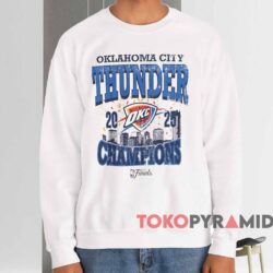 OKC Thunder 2025 NBA Champions Confetti Skyline Shirt 4 Okc Thunder 2025 Nba Champions Confetti Skyline Shirt White Sweatshirt
