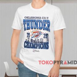 Okc Thunder 2025 Nba Champions Confetti Skyline Shirt White T shirt