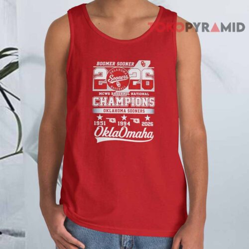 Oklahoma Sooners 2026 Boomer Sooner MCWS Baseball National Champions Tank Top Oklahoma Sooners 2026 Boomer Sooner MCWS Baseball National Champions Tank Top