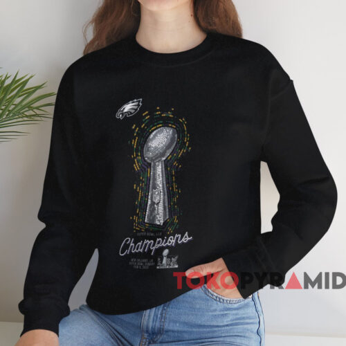 Philadelphia Eagles Trophy Super Bowl Lix Champions Shirt Black Sweatshirt