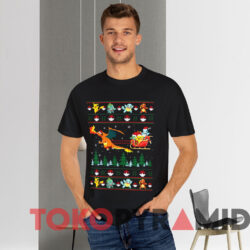 Pokemon And Dinosaur Santa Hat Christmas Shirt Black T shirt