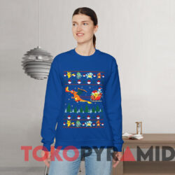 Pokemon And Dinosaur Santa Hat Christmas Shirt 2 Pokemon And Dinosaur Santa Hat Christmas Shirt Blue Sweatshirt
