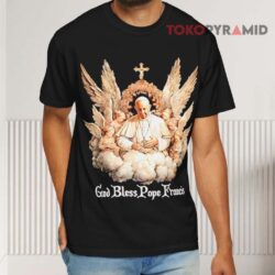 Pope Francis Angels Catholic Church God Bless Rip Black T shirt
