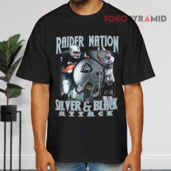 Raider Nation Silver & Black Attack Black T shirt