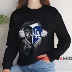 Raiders and Dodgers Inside My Heart Shirt 4 Raiders And Dodgers Inside My Heart Shirt Black Sweatshirt